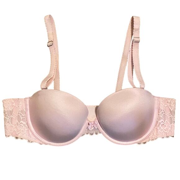 Aerie Mia Bra 36B Push Up Pink Satin Lace Adjustable Removable Straps Strapless - Picture 1 of 8